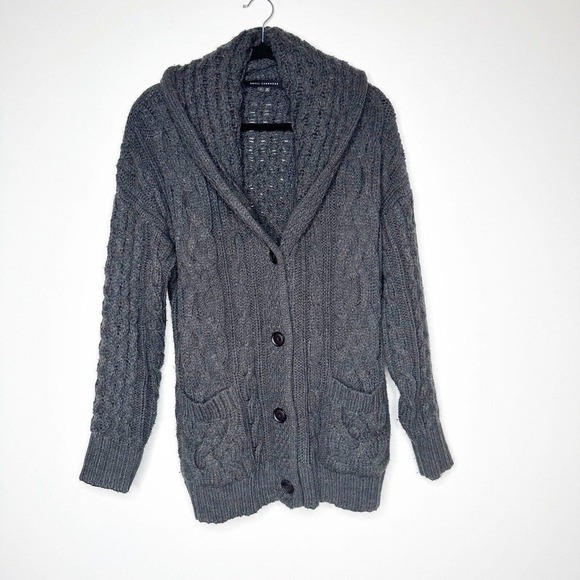 Skull Cashmere Cable Knit Shawl Collar Cardigan Sweater Women's Charcoal Gray S - Picture 1 of 4